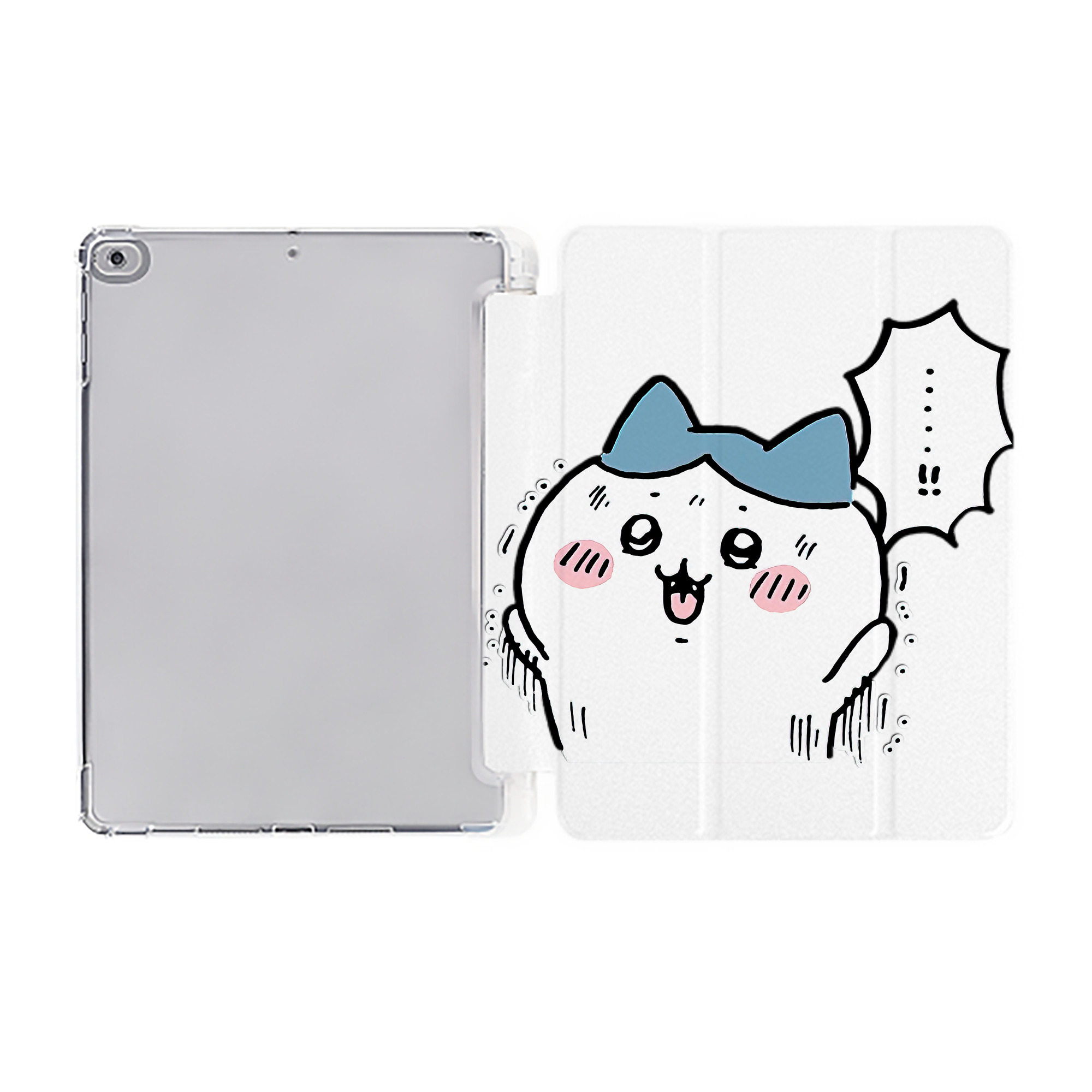 （画像用） ちいかわ ハチワレ Chii-kawa hachiware IPad ケース ペン収納付き 三つ折りスタンド PUレザー×シリコン 対応機種9.5/10.5/10.9インチ